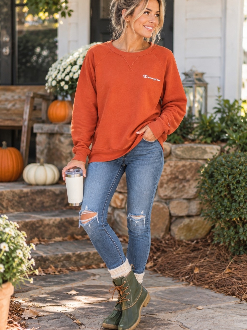 Champion Women's Burnt Orange Crewneck Sweatshirt